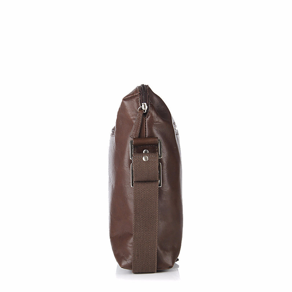 Fitch 02 Brown Leather Zip Top Messenger Bag