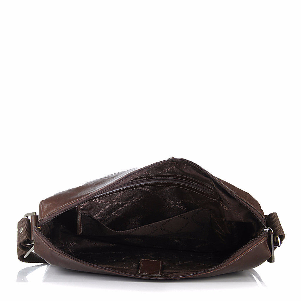 Fitch 02 Brown Leather Zip Top Messenger Bag