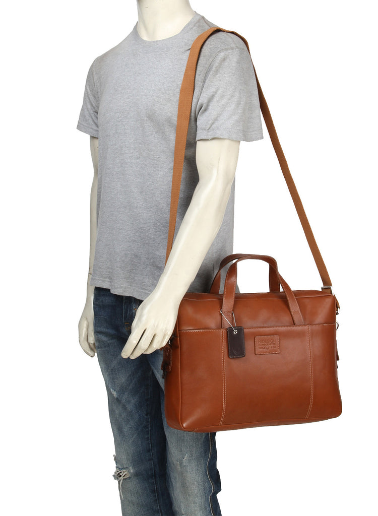 Stephenson 04 Tan/Brown Leather Briefcase Laptop Bag