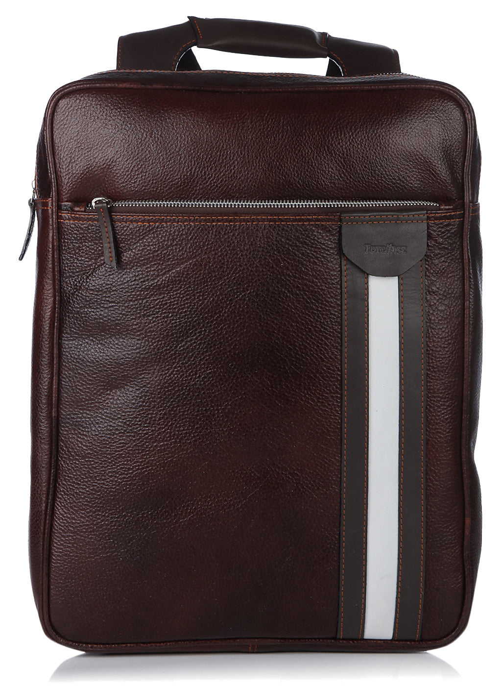 Mochila para portátil de cuero marrón oscuro en carey