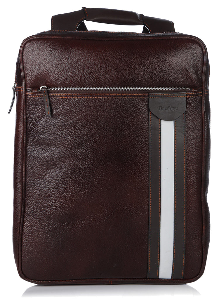 Mochila para portátil de cuero marrón oscuro en carey
