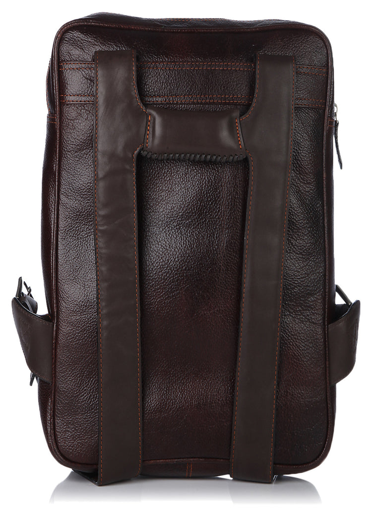 Mochila para portátil de cuero marrón oscuro en carey