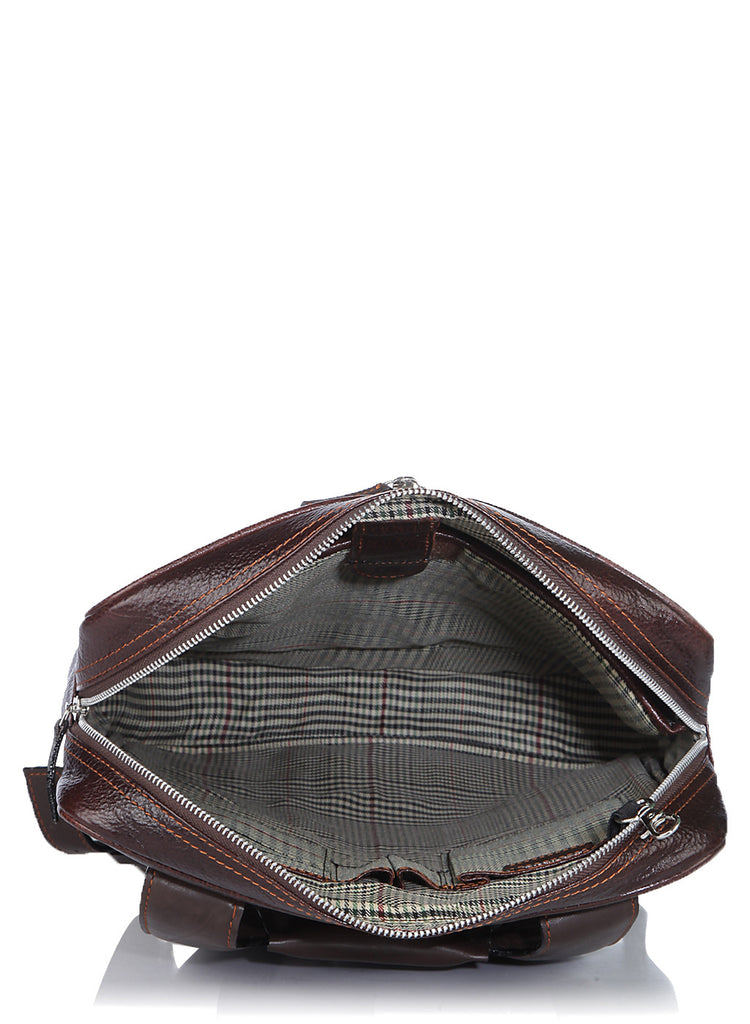 Mochila para portátil de cuero marrón oscuro en carey