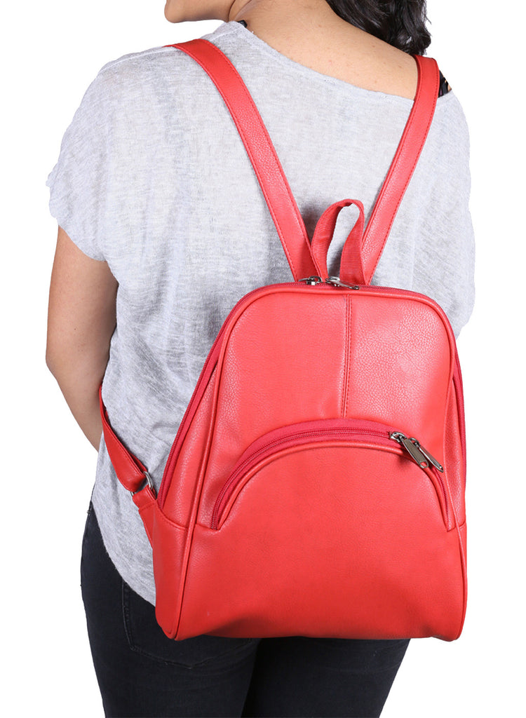 Red Synthetic Leather Backpack