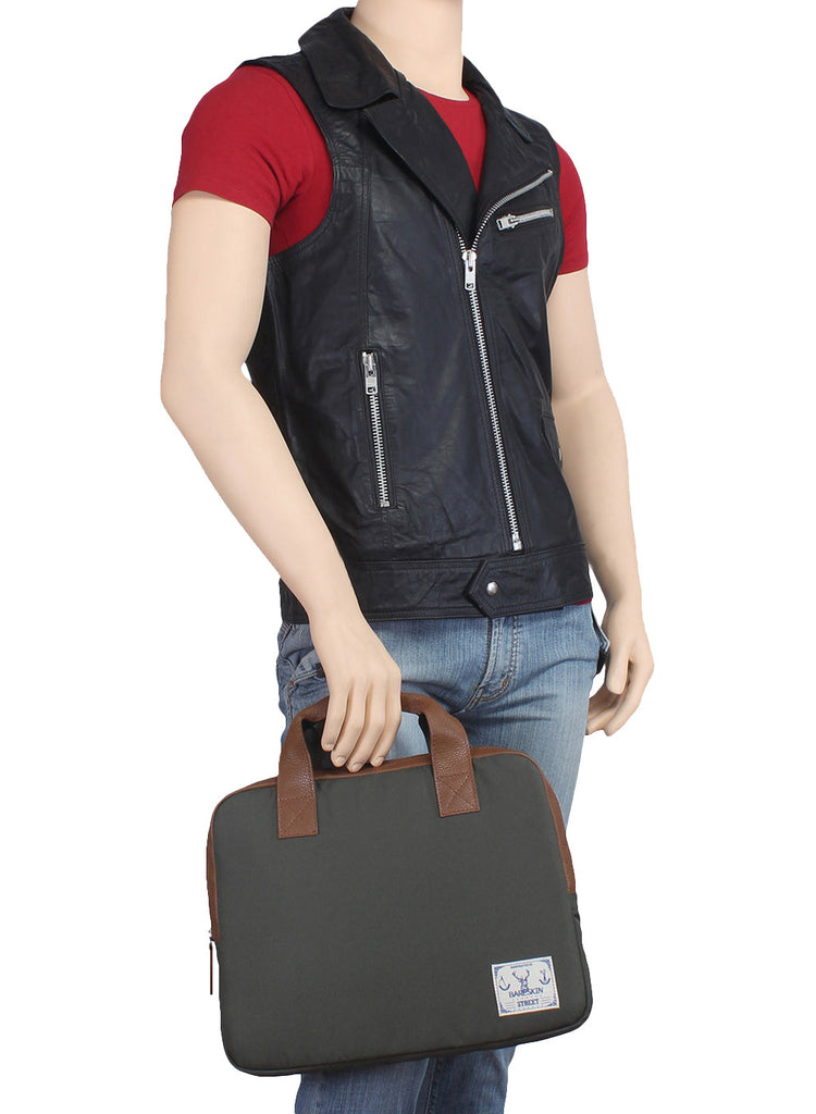 Charcoal Grey Leather Laptop Bag