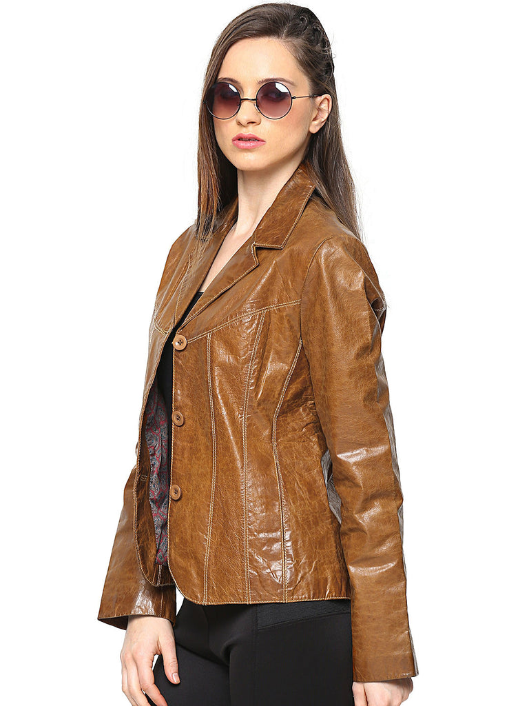 Women Tan Brown Leather Jacket