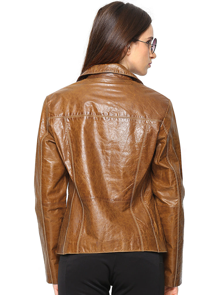 Women Tan Brown Leather Jacket