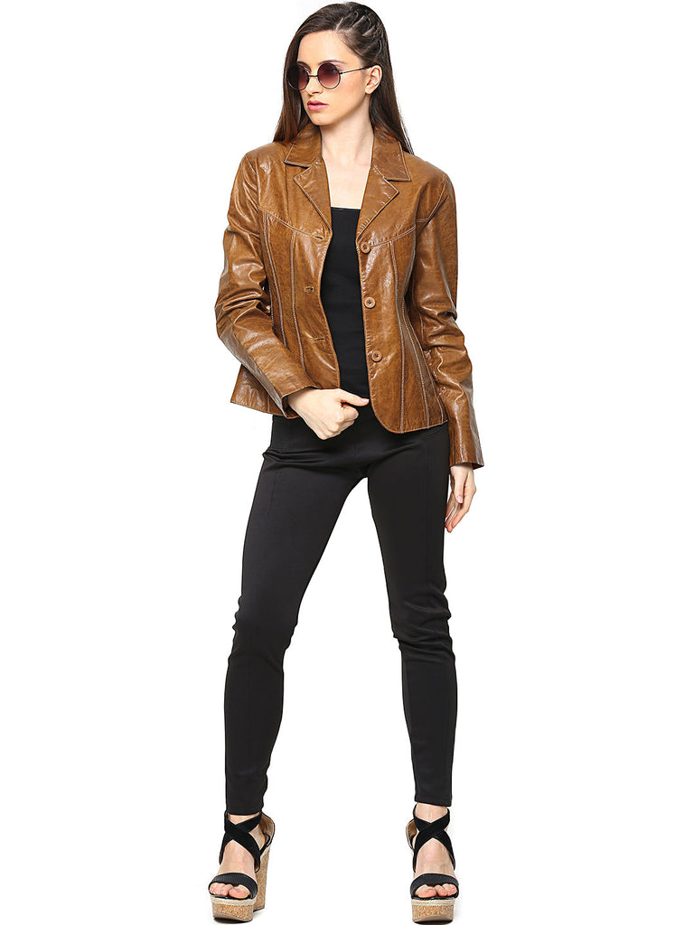 Women Tan Brown Leather Jacket