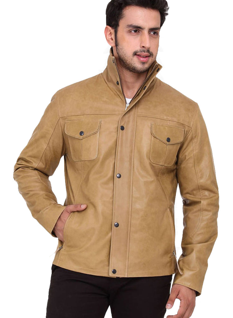 Solid Camel Leather Jacket