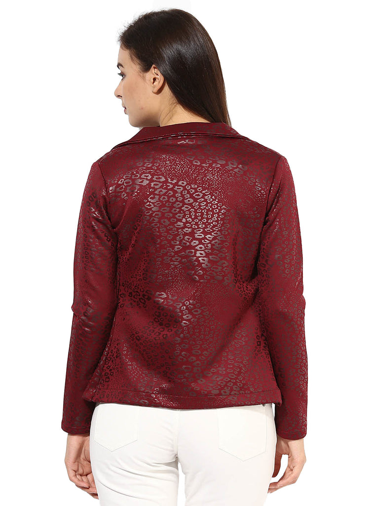 Maroon Leather Stretch Knit Jacket