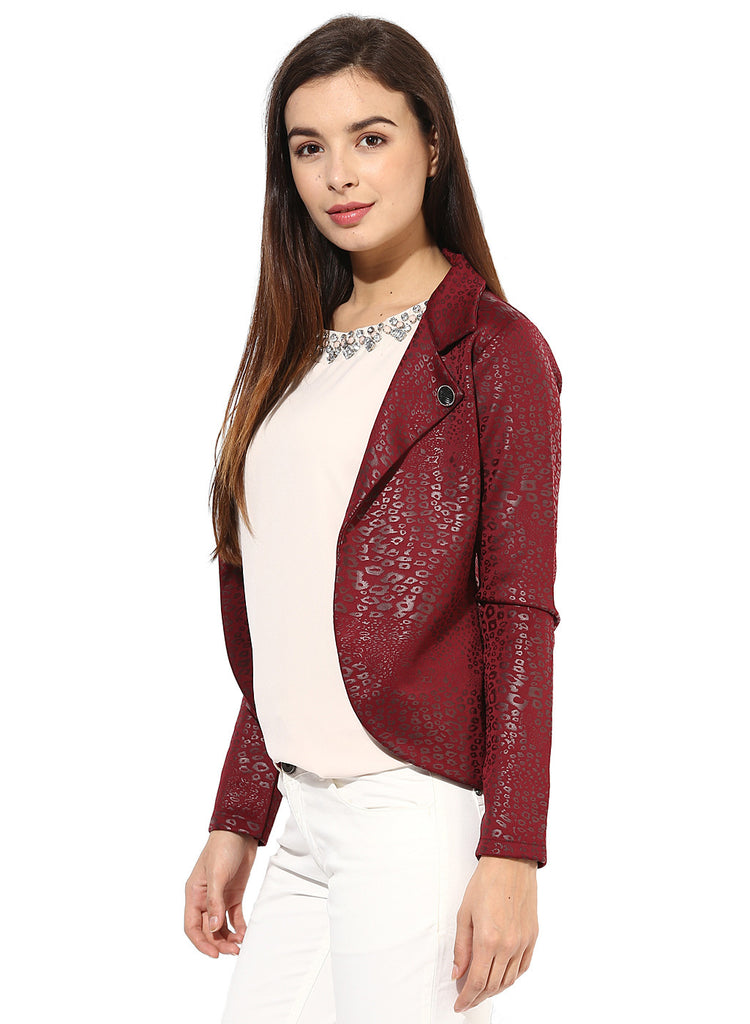 Maroon Leather Stretch Knit Jacket