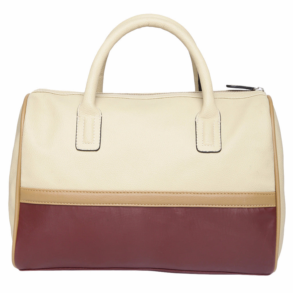 Beige/Maroon Leather Handbag