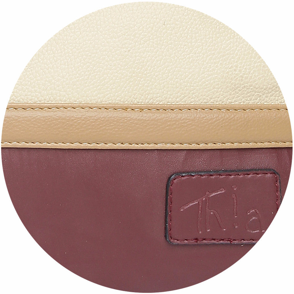 Beige/Maroon Leather Handbag