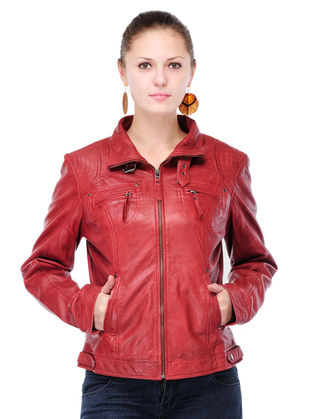 Women's Quilted Motorcycle Red and Black Leather Jacket - Jacket Makers
