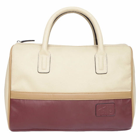 Beige/Maroon Leather Handbag